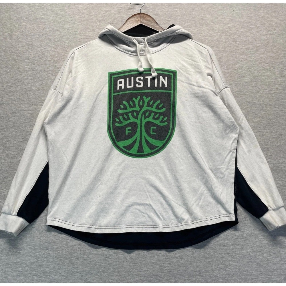Stadium Essentials Austin FC Hoodie Womens Medium White Logo Cotton Ribbed Trim